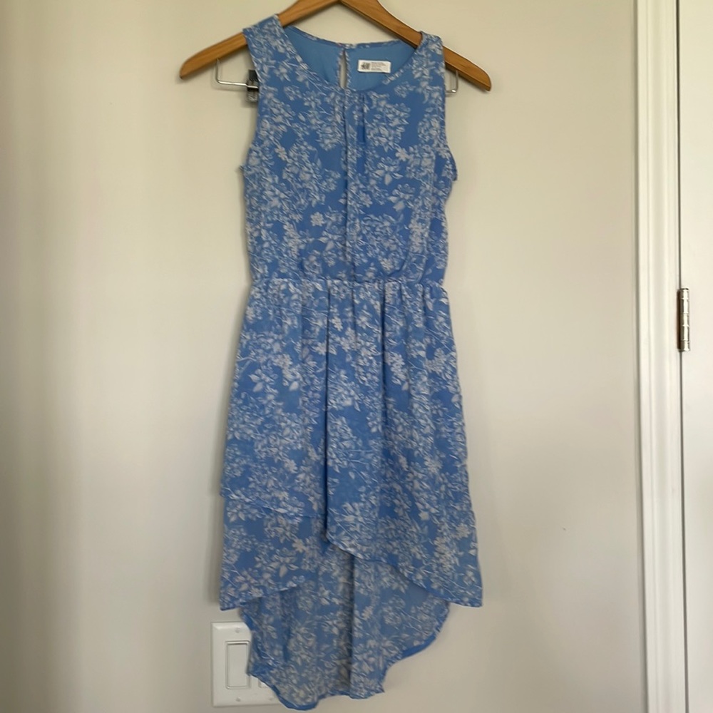 H&M Floral Sheer Overlay Asymmetrical Sleeveless Dress Sz 12/13 Yrs EUC